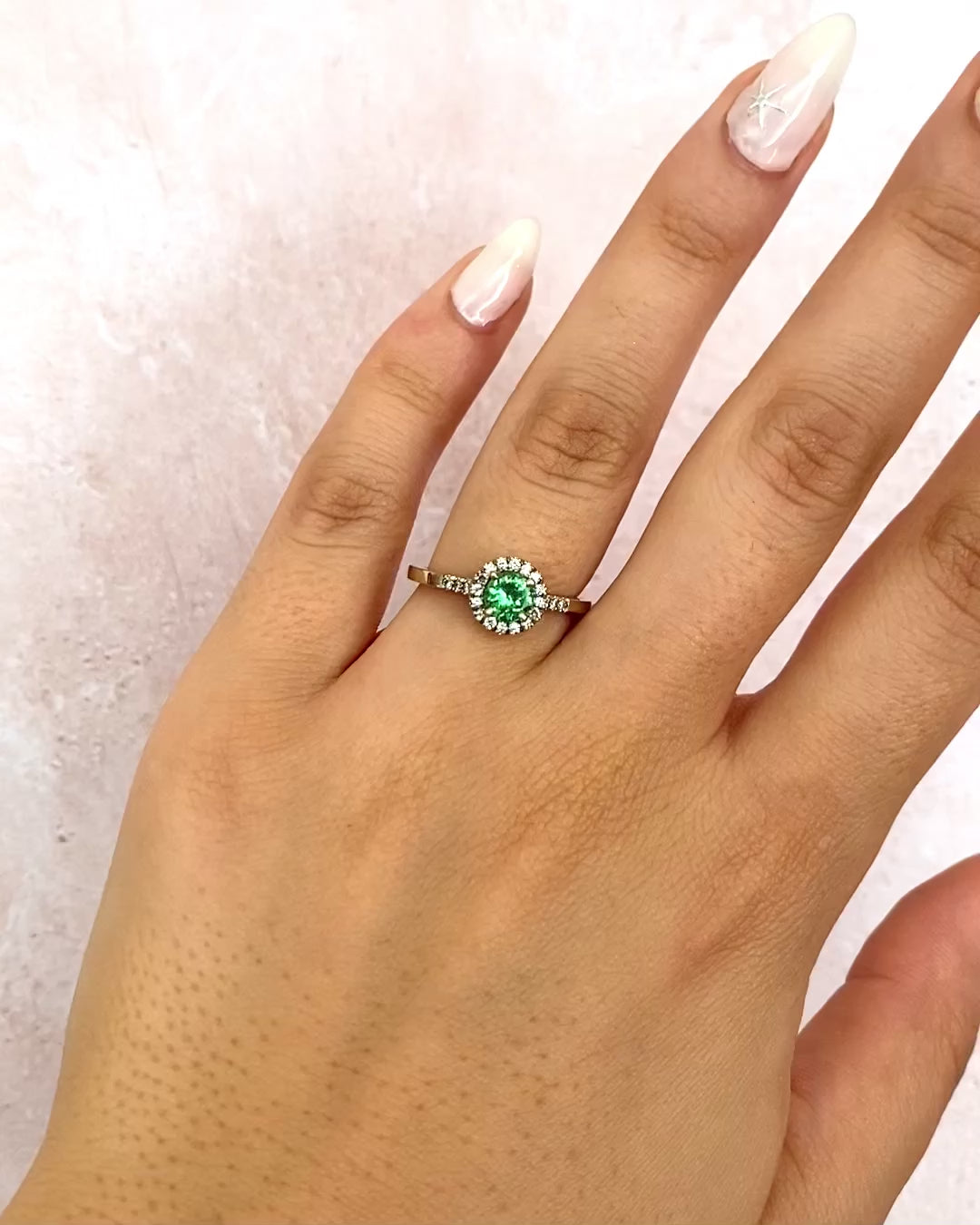 Solitaire Ring with Green Garnet 0.67 carat &amp; Diamonds 0.22 carat "Erika"