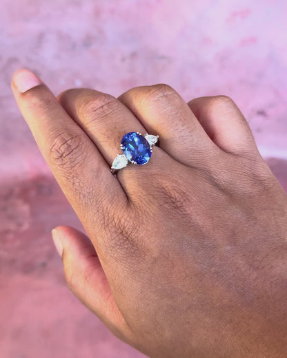 Bague Trilogie Tanzanite 6.30 carats &amp; Diamants 0.90 carat 6.29g "Stella"
