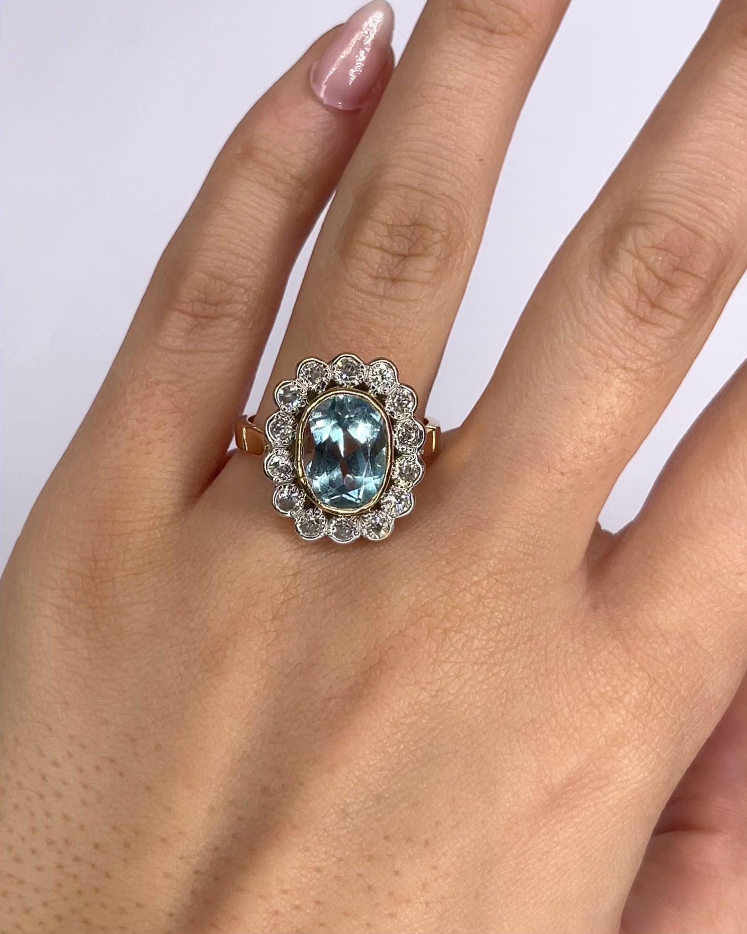 Art Deco Style Marguerite Ring Topaz 4.80 Carats &amp; Diamonds 0.56 Carat "Adela"