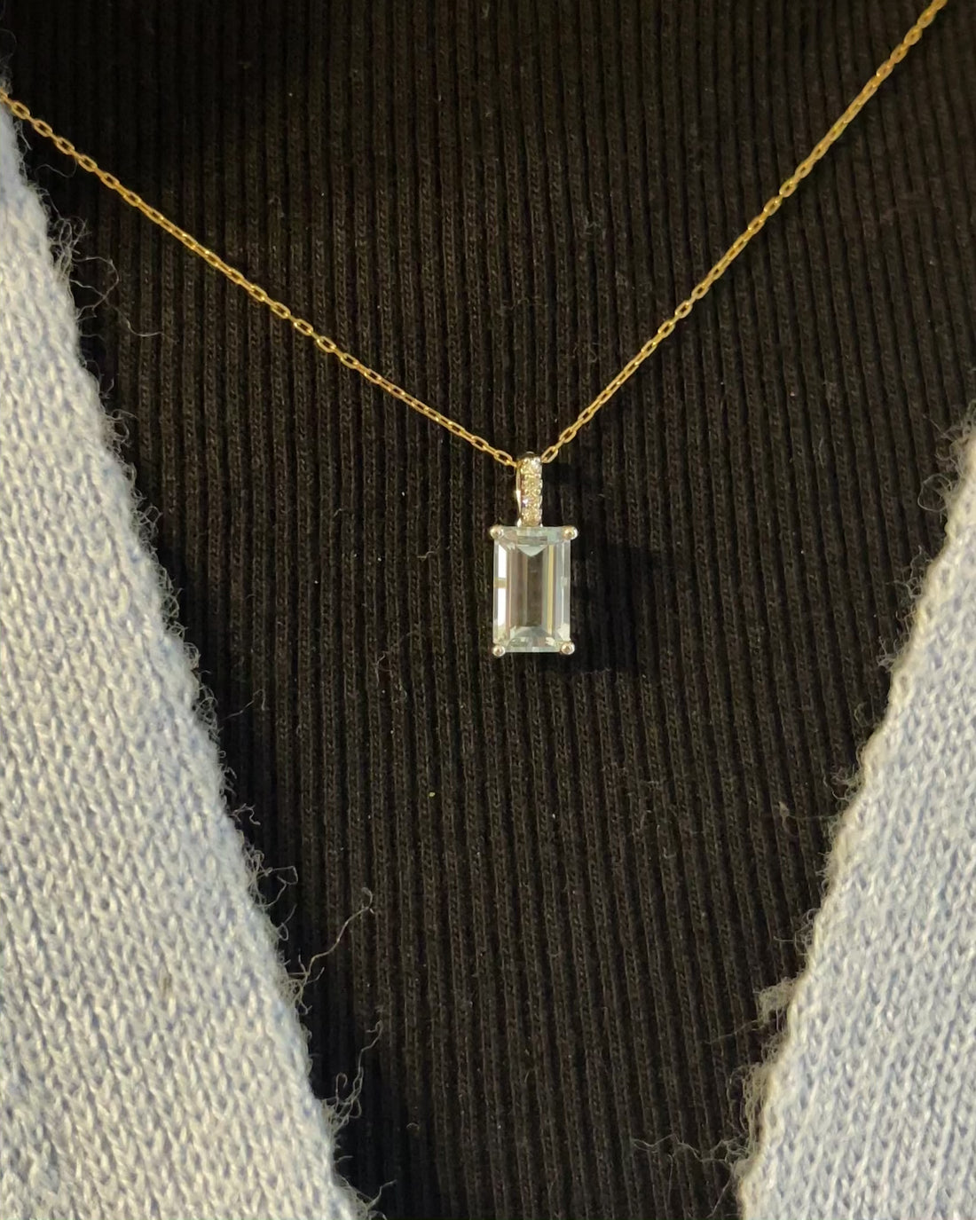 Pendentif Aigue-Marine 1.80 carat &amp; 4 Diamants &quot;Stina&quot;