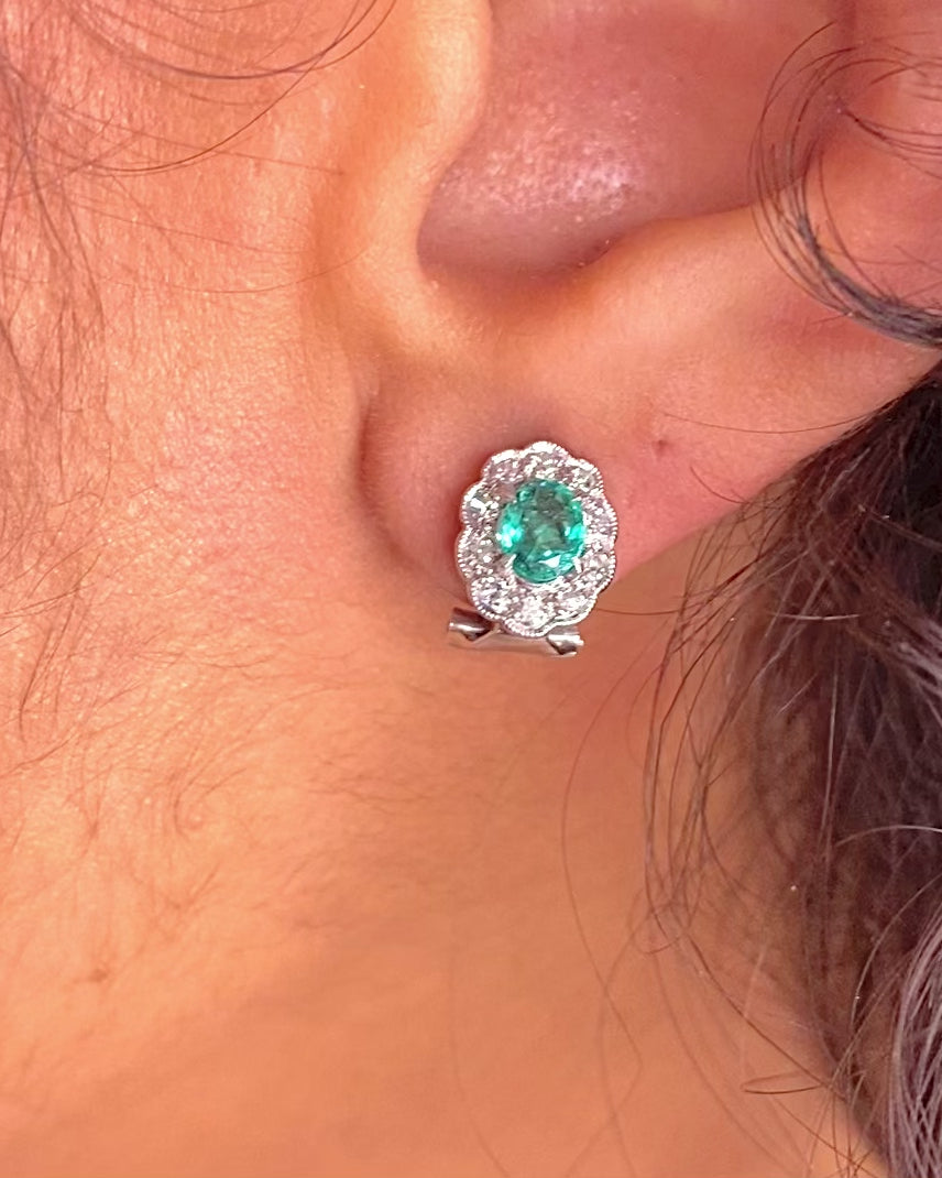 Boucles Clips Marguerite Émeraudes 0.90 carat &amp; Diamants "Carrie"