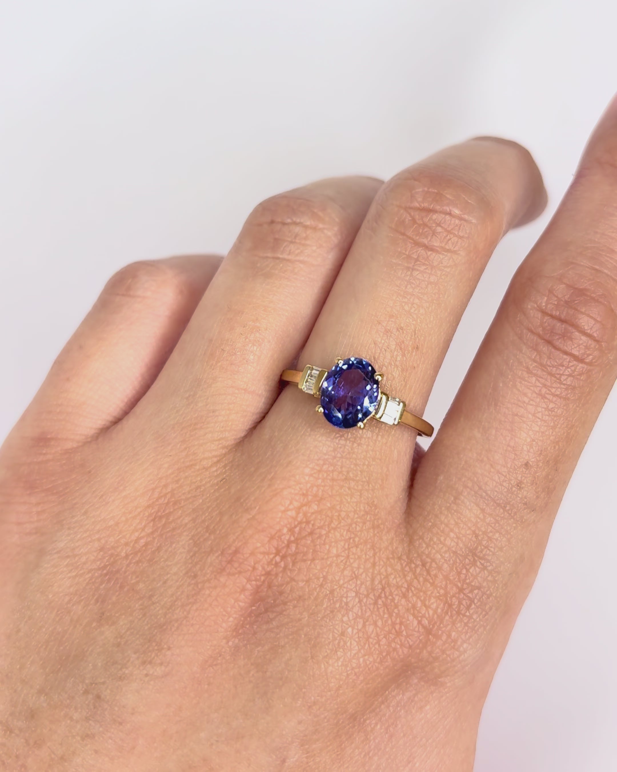 Trilogy Ring Tanzanite 1.40 Carat &amp; Baguette Diamonds "Violet"