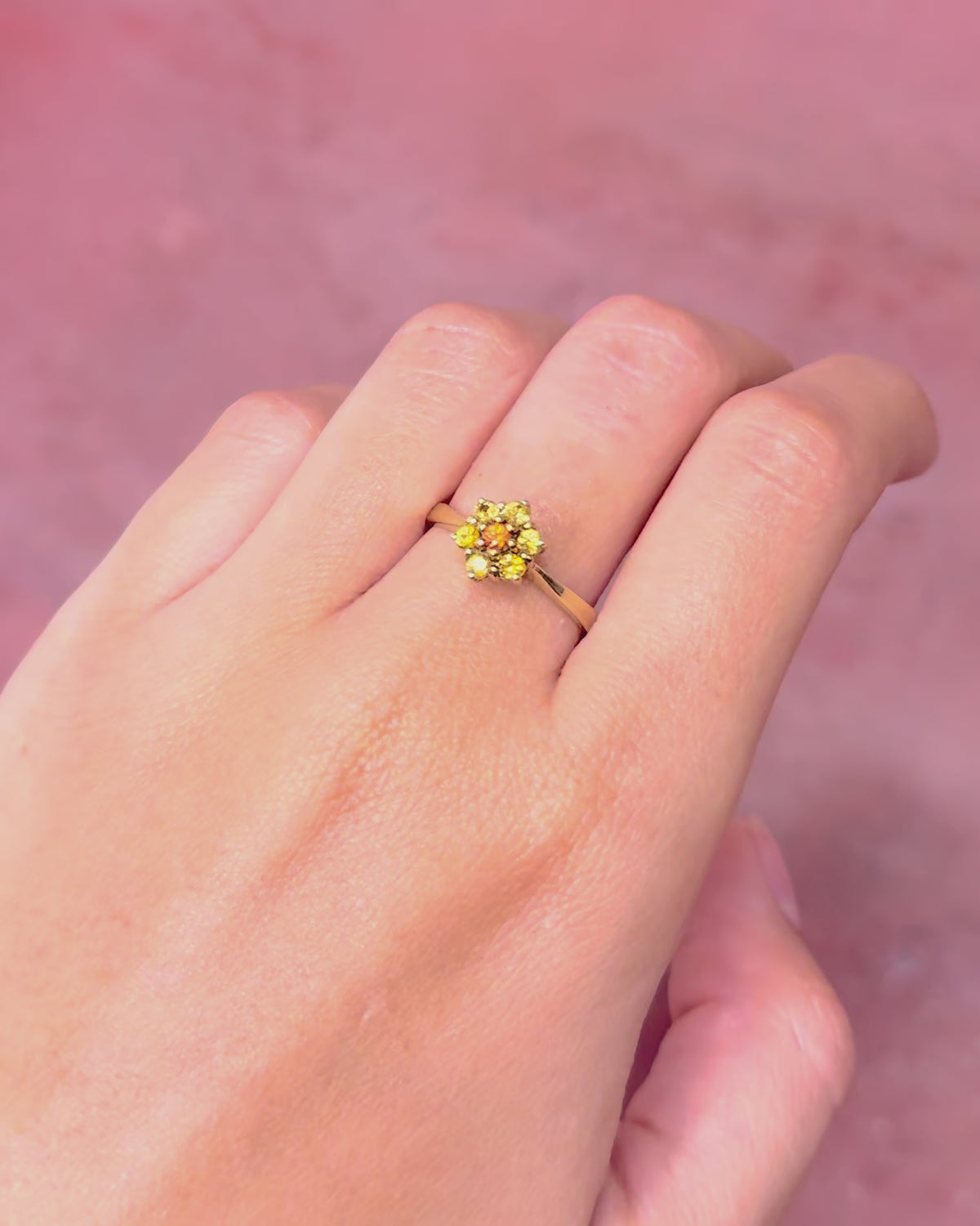 Orange Sapphire &amp; Yellow Sapphires Daisy Ring "Emilie"