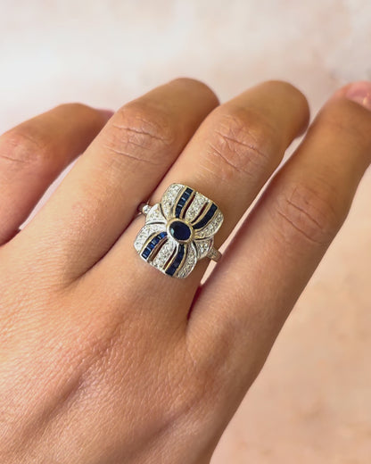 Anillo Art Déco de zafiros de 0,86 quilates y diamantes de 0,20 quilates «Marylin»