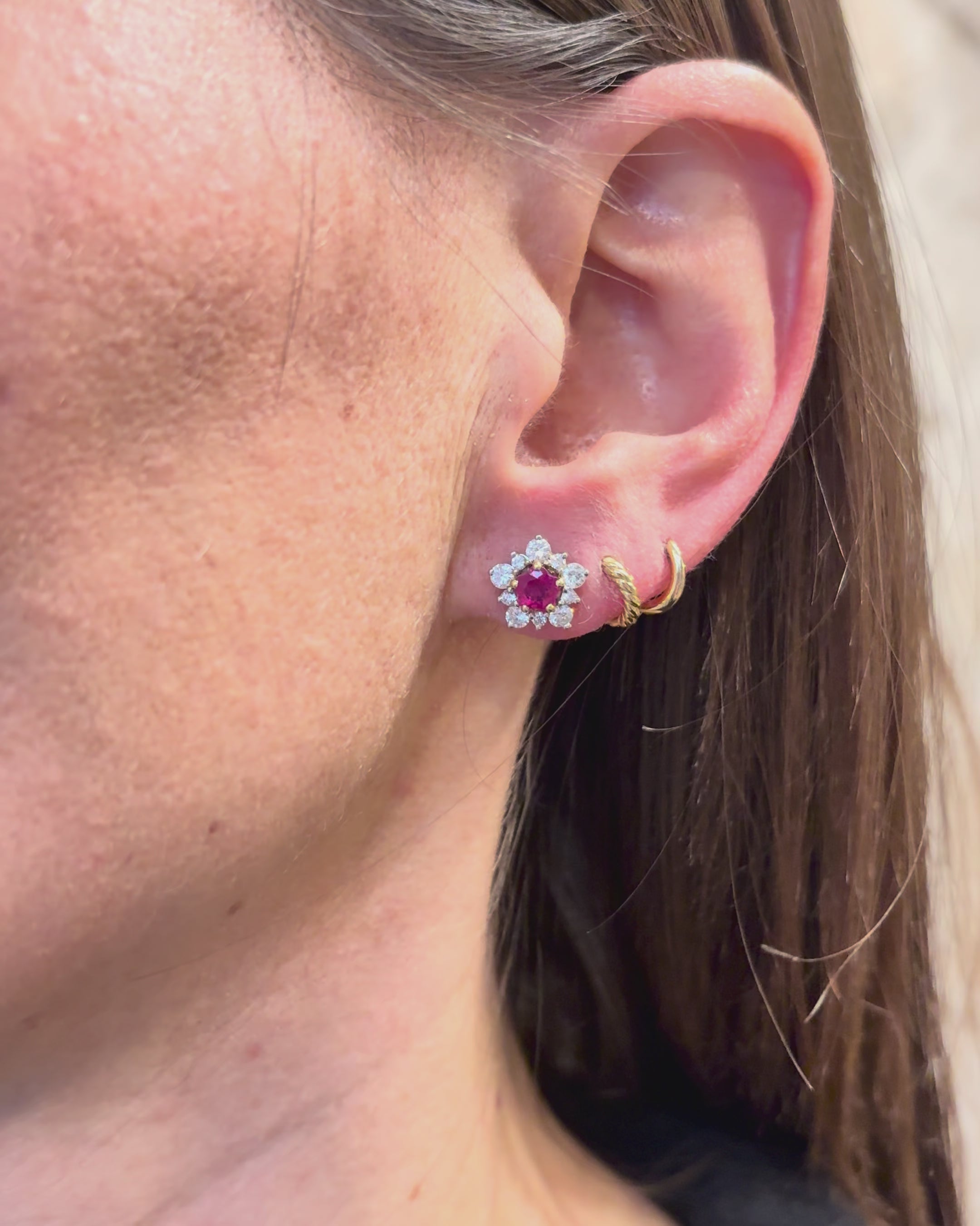 Stud Earrings Daisy Ruby 0.90 carat &amp; Diamonds 0.60 carat "Justine"