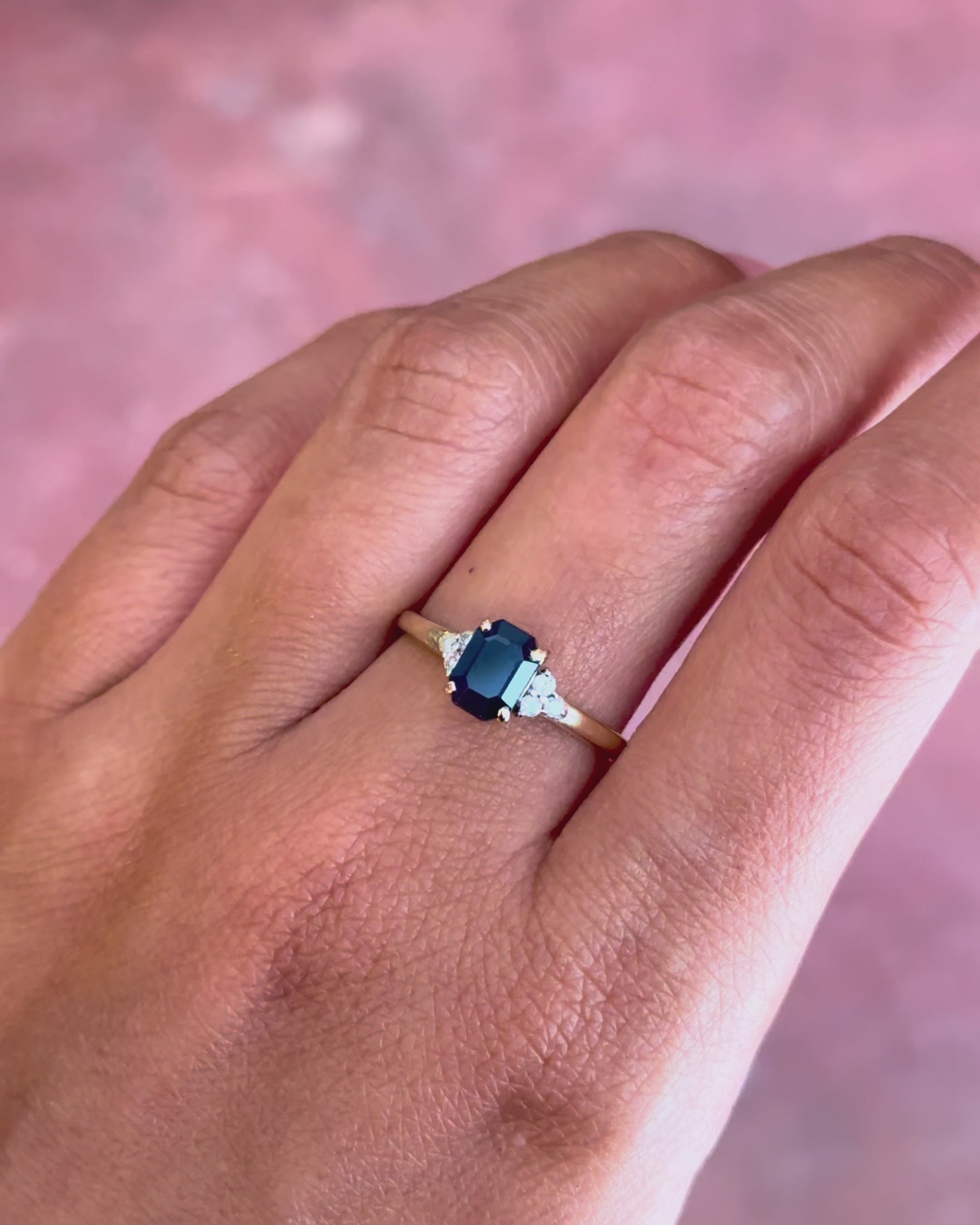 1.20-carat Chatoyant Sapphire &amp; Diamond Trilogy Ring "Louanne"