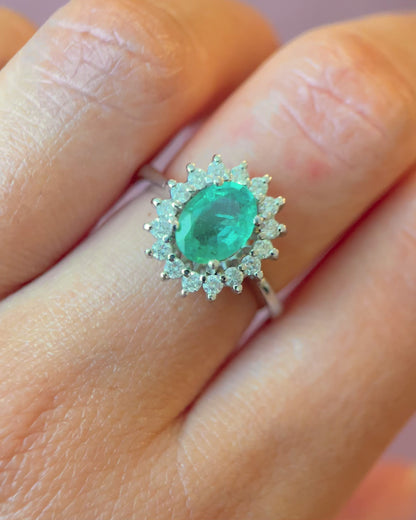 Bague Marguerite Émeraude 1 carat &amp; Diamants 0.32 carat 4,79g "Théa"