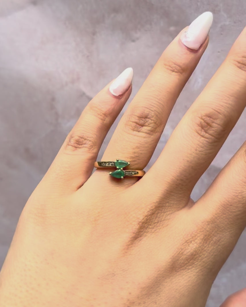 Emerald and Diamond "Soline" Toi &amp; Moi Ring