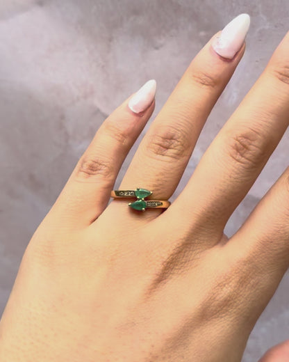 Emerald and Diamond "Soline" Toi &amp; Moi Ring