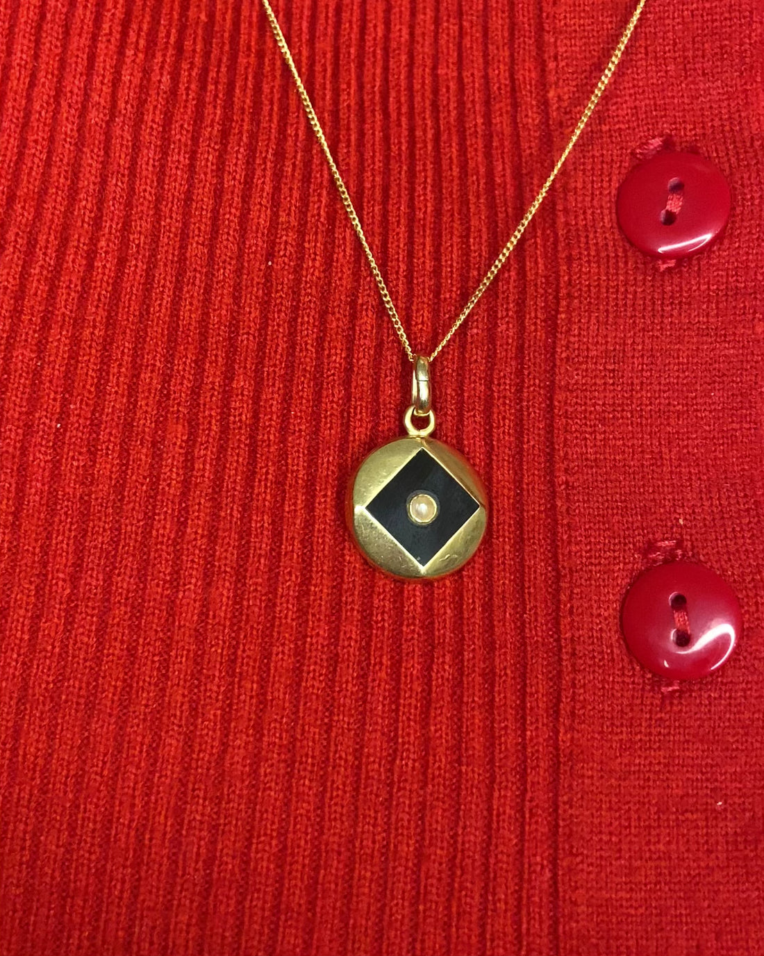 Pendentif Art-déco Onyx &amp; Perle "Olia"