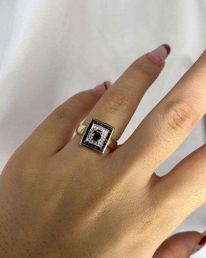 Bague Style Art-Déco Saphirs 0.99 ct &amp; Diamants &quot;Bérénice&quot;
