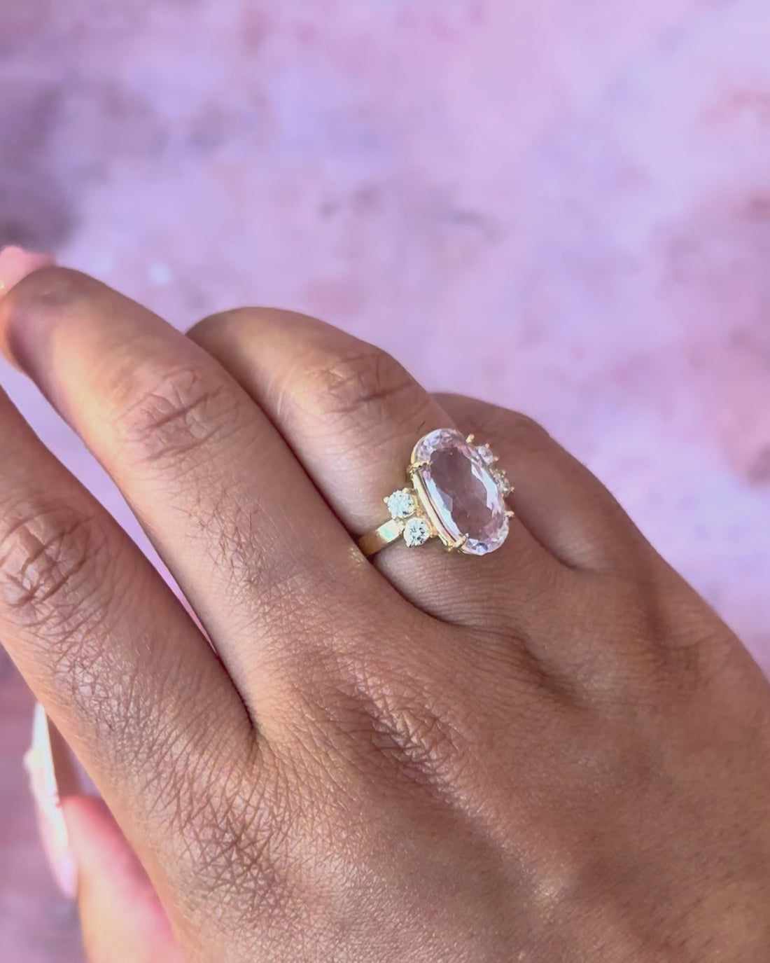 Bague Cocktail Trilogie Kunzite 5.90 carats &amp; Diamants 0.32 carat "Hilda" 5.02g