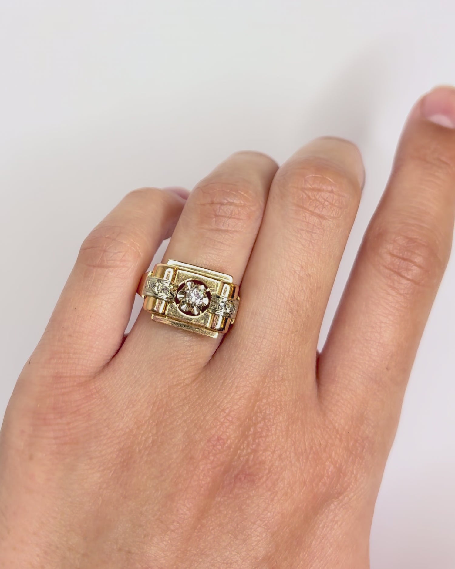 Tank Diamond &amp; Gold Ring 5.05g "Inès"