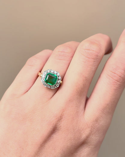 Art Deco Style Ring Emerald 1.62 carat &amp; Diamonds "Adina"