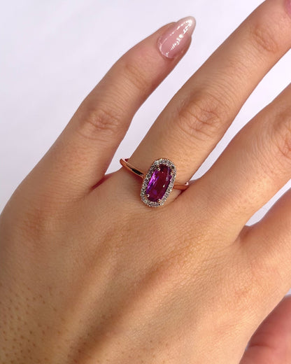 Marguerite Ring Red Currant Sapphire 1.15 Carat &amp; 24 Diamonds "Zia"