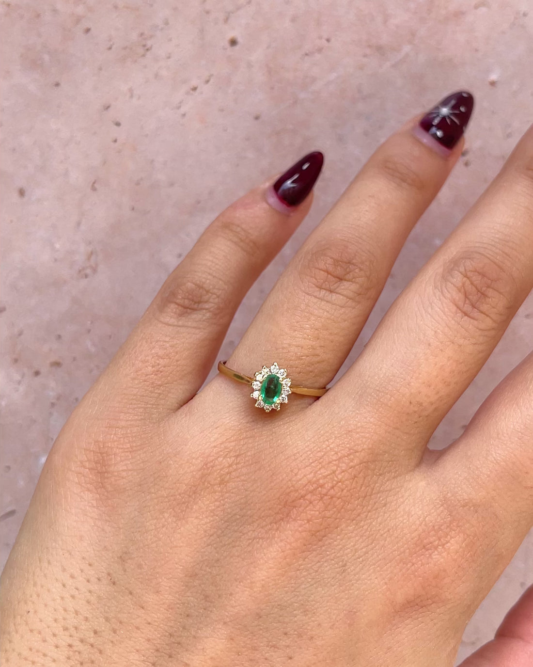 Emerald &amp; Diamond Marguerite Ring "Evana"