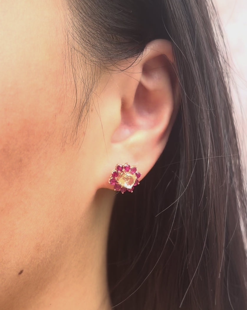Puces Marguerite Saphirs Jaunes 2.52 carats &amp; Rubis Mozambicains 1.90 carat "Mélina"