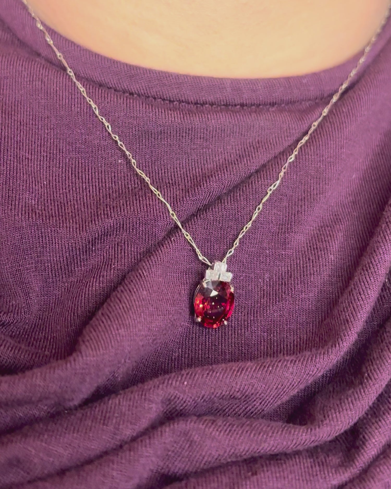 Pendentif Grenat 2.88 carats &amp; Diamants Baguette "Paula"