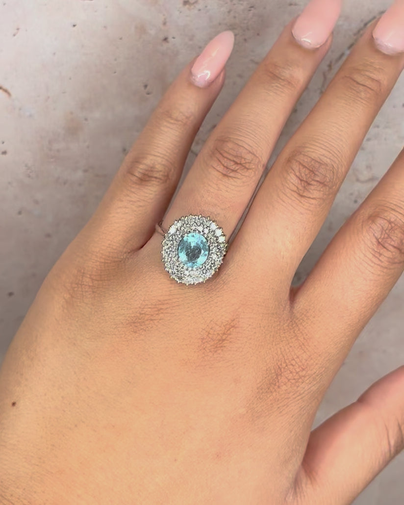 Marguerite Aquamarine 1.60 Carat &amp; Diamonds 0.96 Carat "Deva" Ring