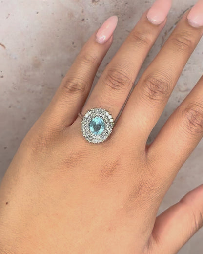 Marguerite Aquamarine 1.60 Carat &amp; Diamonds 0.96 Carat "Deva" Ring