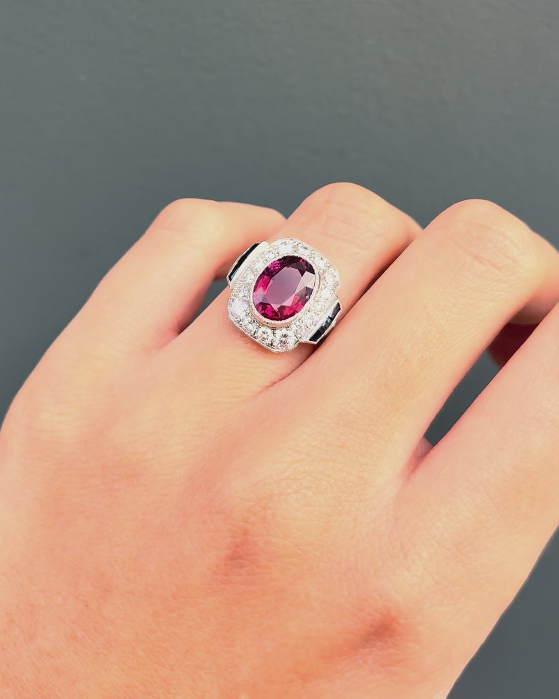 Bague Style Art déco Tourmaline 2.30 carats &amp; Diamants &amp; Saphirs &quot;Théa&quot;