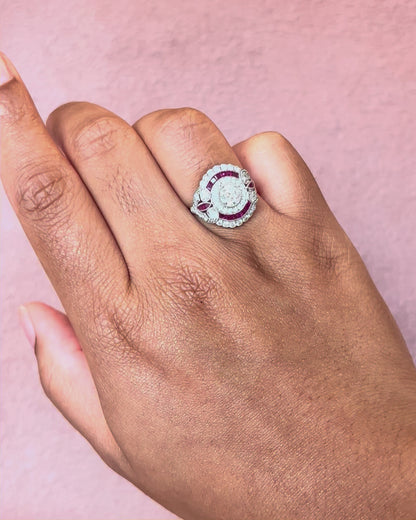 Bague Style Art-Déco Diamants 1.27 carat &amp; Rubis "Valériane"