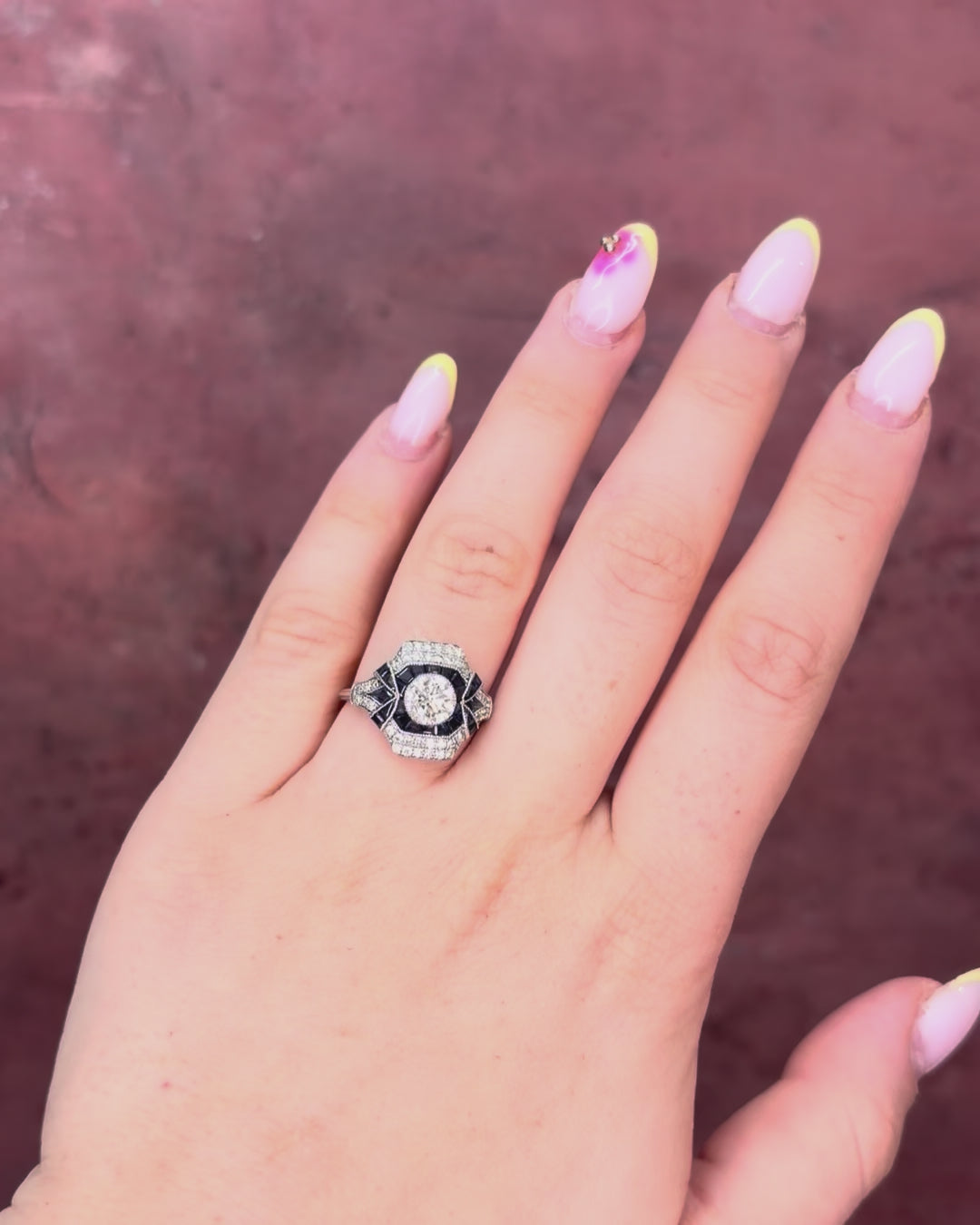 Art Deco-Style Ring with 1.36 Carats of Diamonds &amp; 0.80 Carat of Sapphires "Rim"