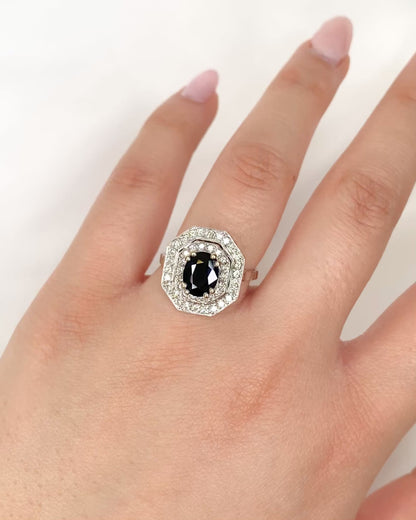 Anillo estilo Art Déco zafiro 2 quilates y diamantes 0,44 quilates "Samia"