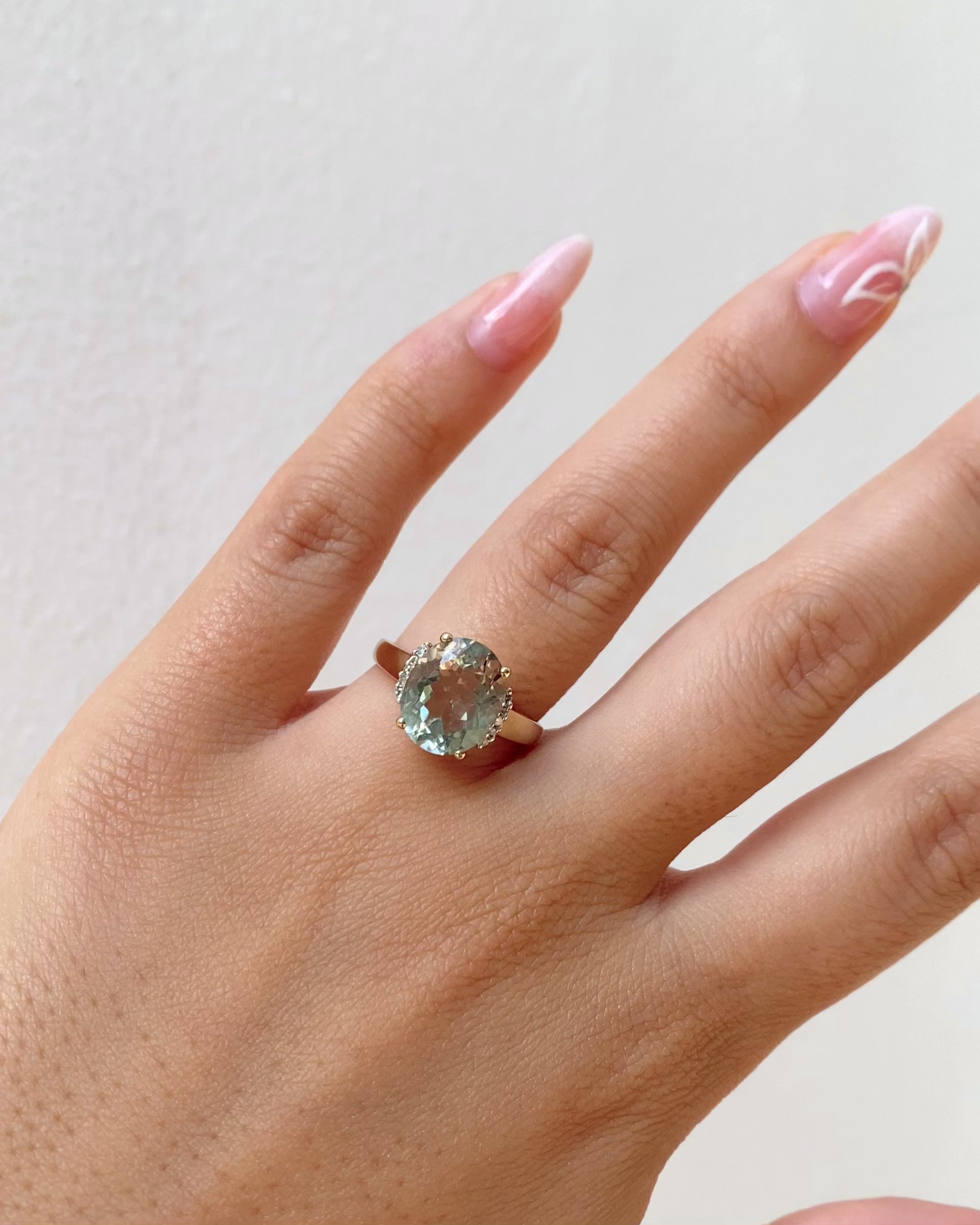 Cocktail Ring Prasiolite 3.80 carats &amp; Diamonds "Charlie"