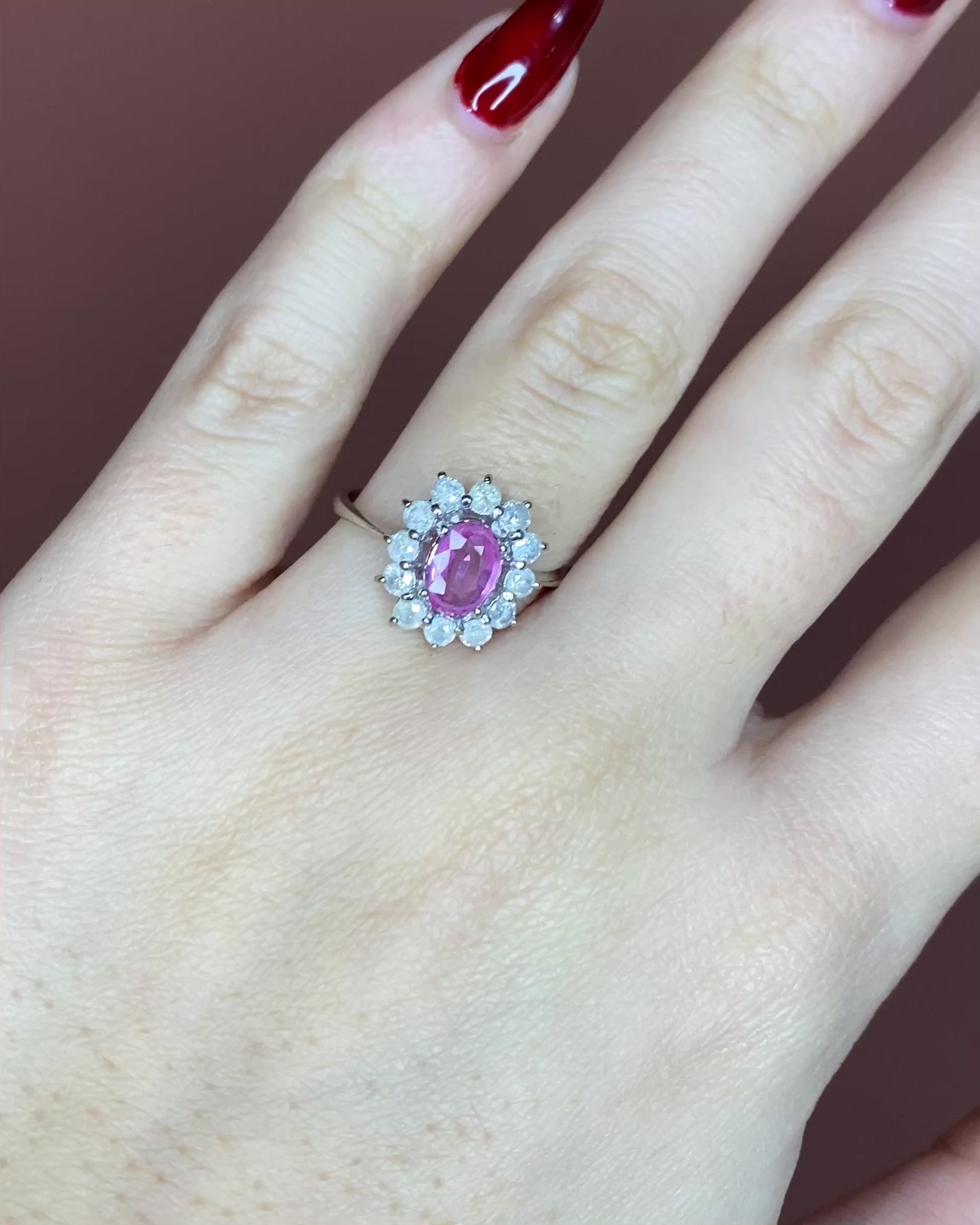 Bague Marguerite Saphir Rose 0.75 carat &amp; 12 Diamants "Céliane"