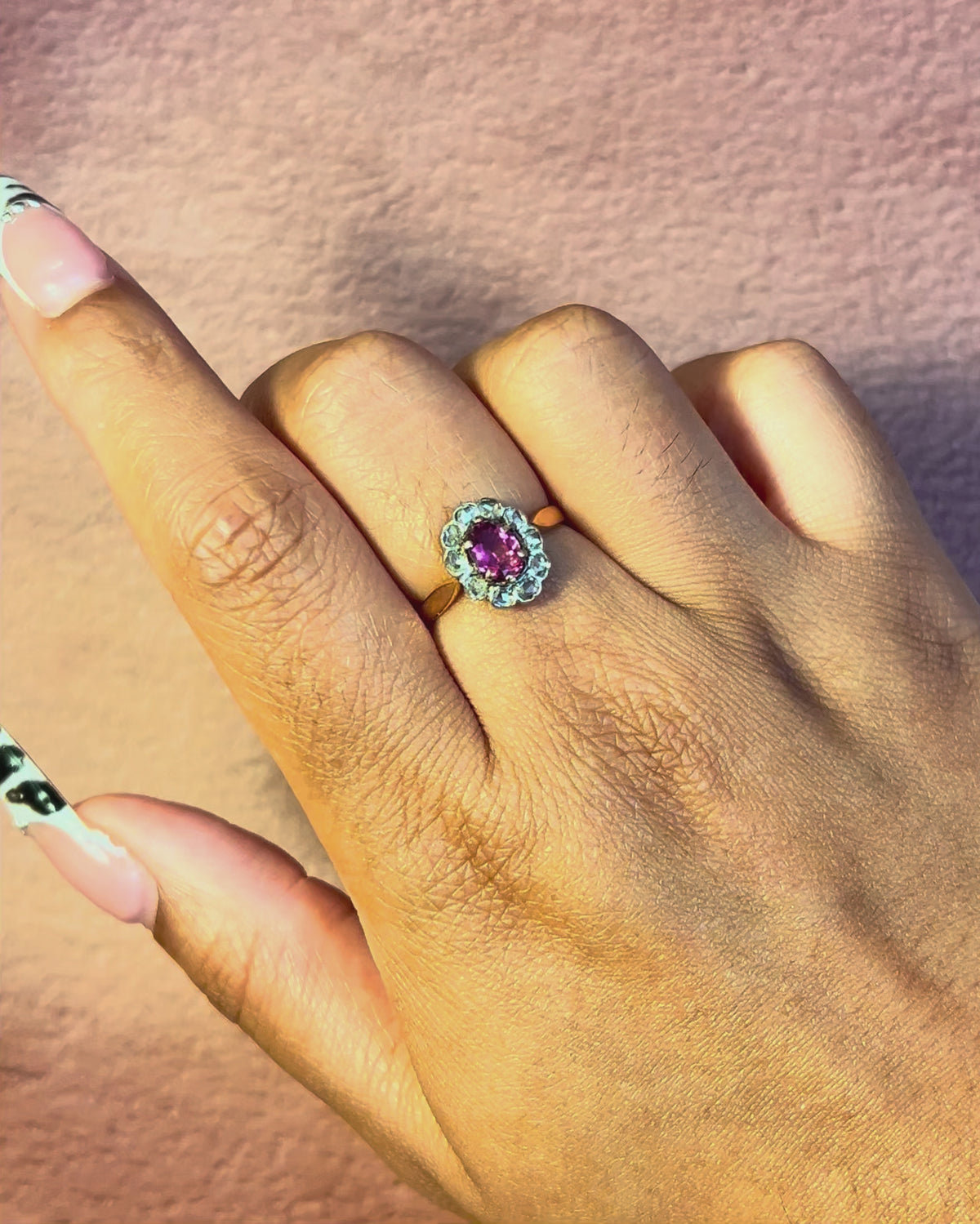 Pink Tourmaline and Diamond Daisy Ring "Sandy"