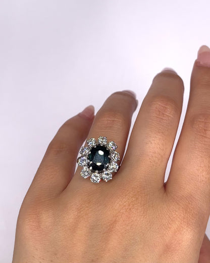 Bague Marguerite Saphir 3.10 carats, Diamants 2 carats &amp; Or 6.2g "Aurélia"