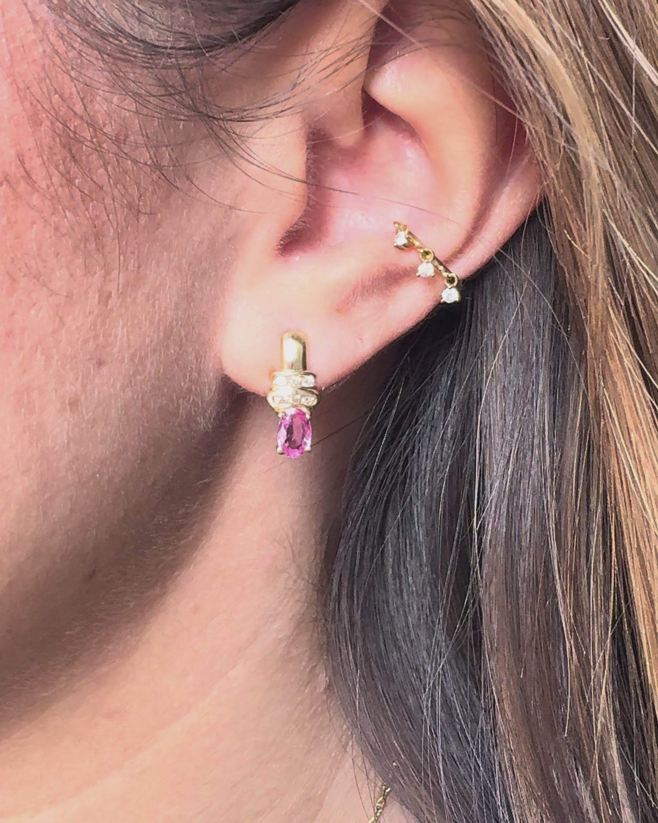Stud Earrings Pink Sapphires 0.90 carat &amp; 12 Diamonds "Kate"
