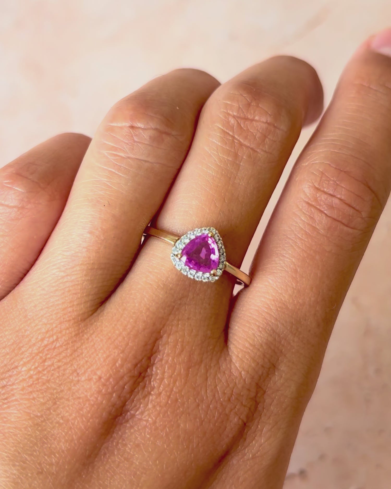Rose Sapphire Solitaire Ring 1 Carat &amp; Topazes "Mandy"