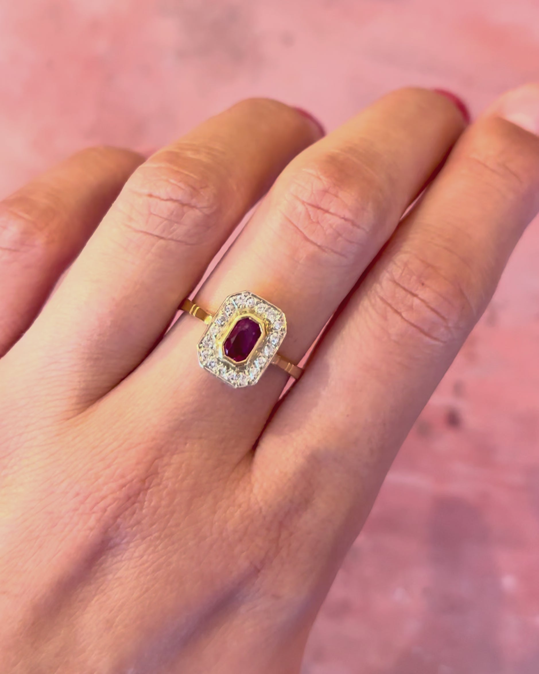 Art Deco Ruby 0.70 Carat &amp; Diamonds Ring "Sophie"