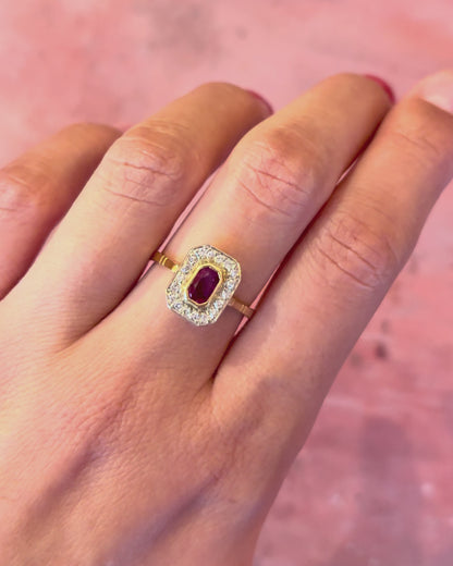 Art Deco Ruby 0.70 Carat &amp; Diamonds Ring "Sophie"