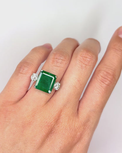 Emerald Trilogy Ring 4 carats &amp; Diamonds "Eliane"