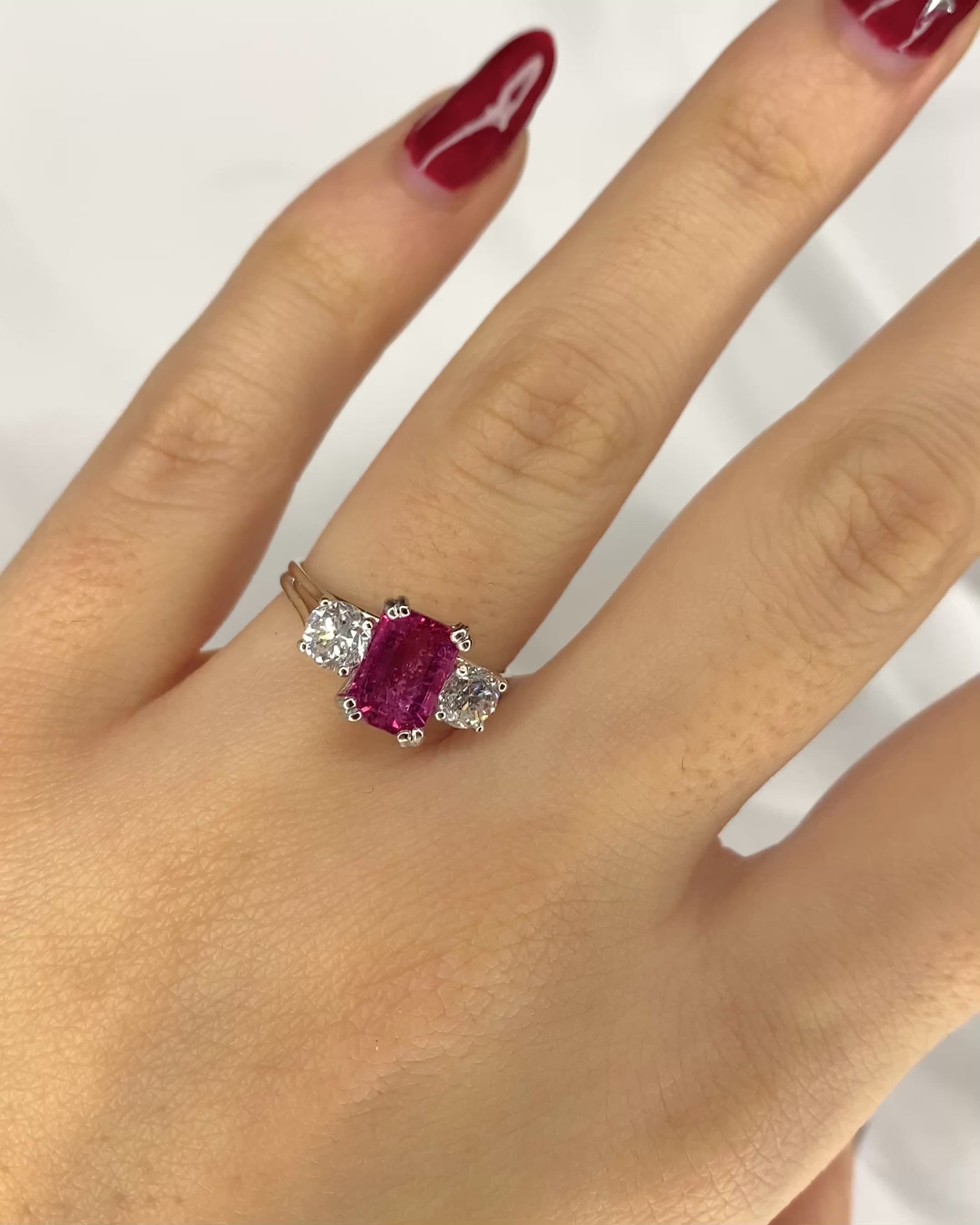 Trilogy Ring Tourmaline 1.50 Carat &amp; 2 Diamonds "Lou"