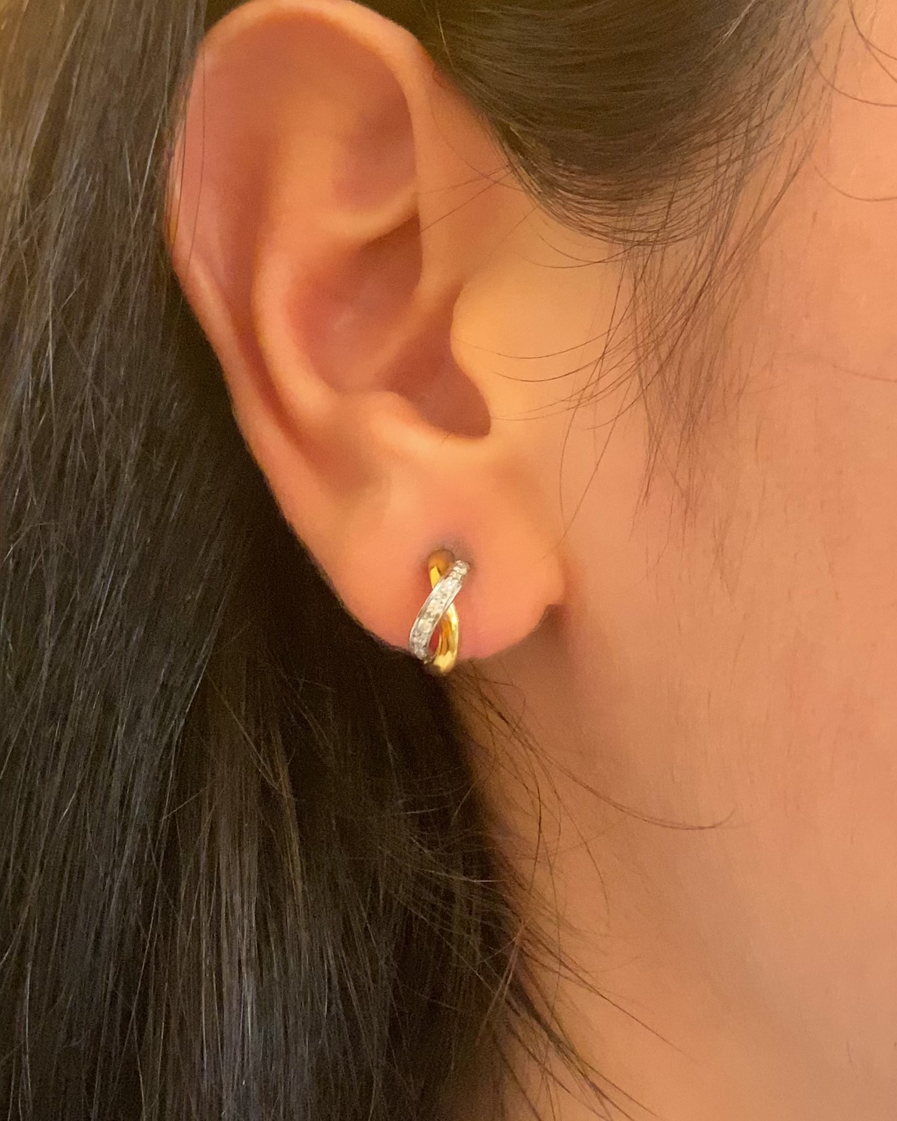 Half-Hoop Earrings Two Golds &amp; 14 Diamonds "Aleana"