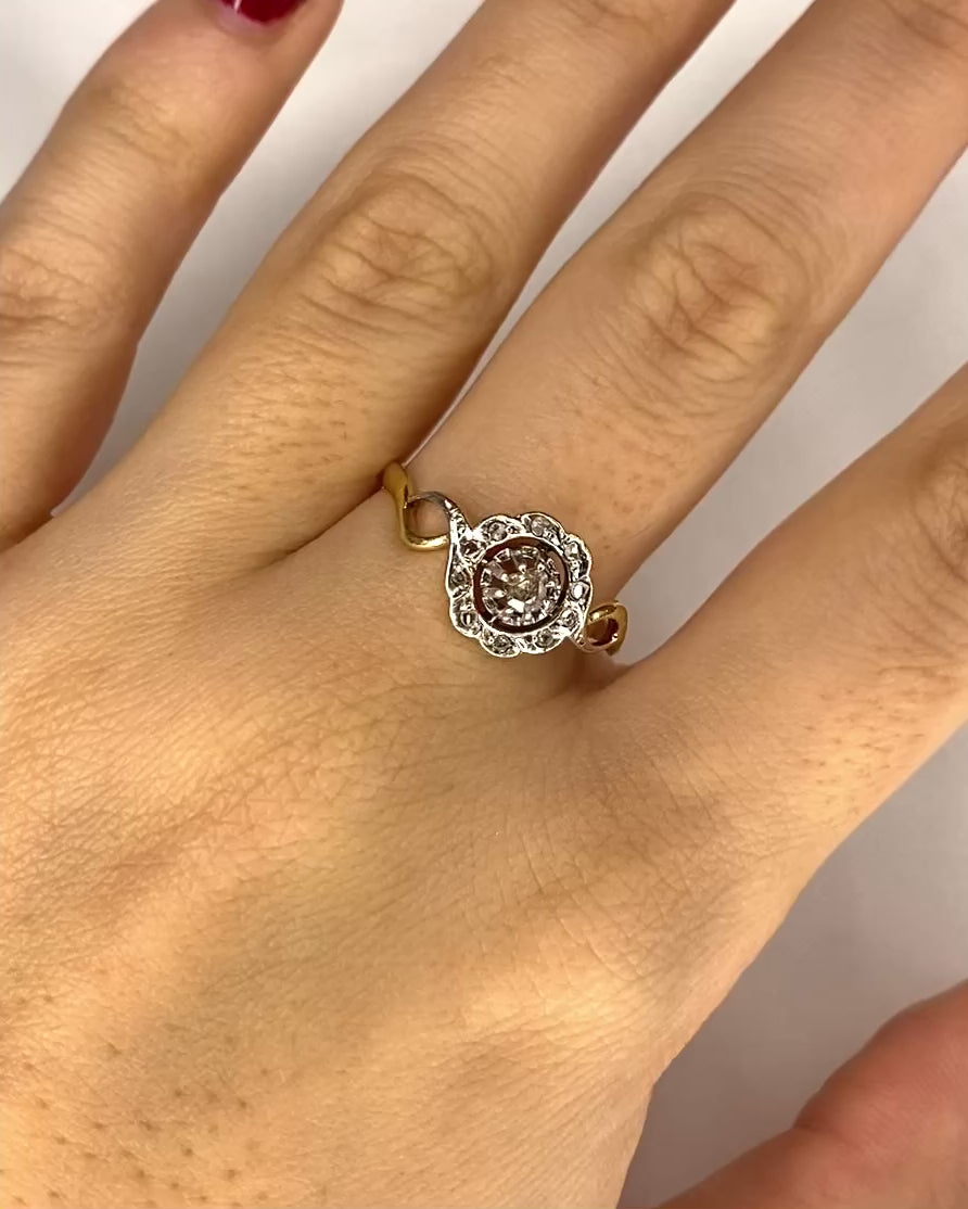 Art Nouveau Flower Ring Diamonds "Lilou"