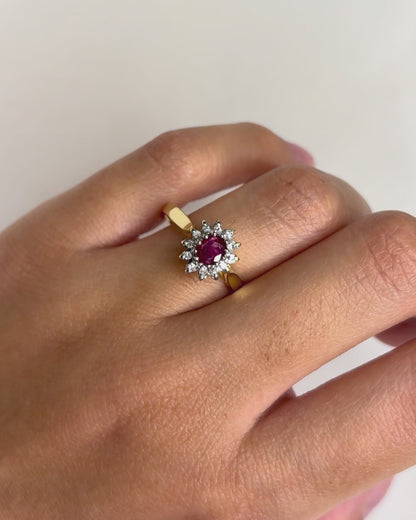 Bague Marguerite Rubis &amp; 12 Diamants &quot;Rosalia&quot;