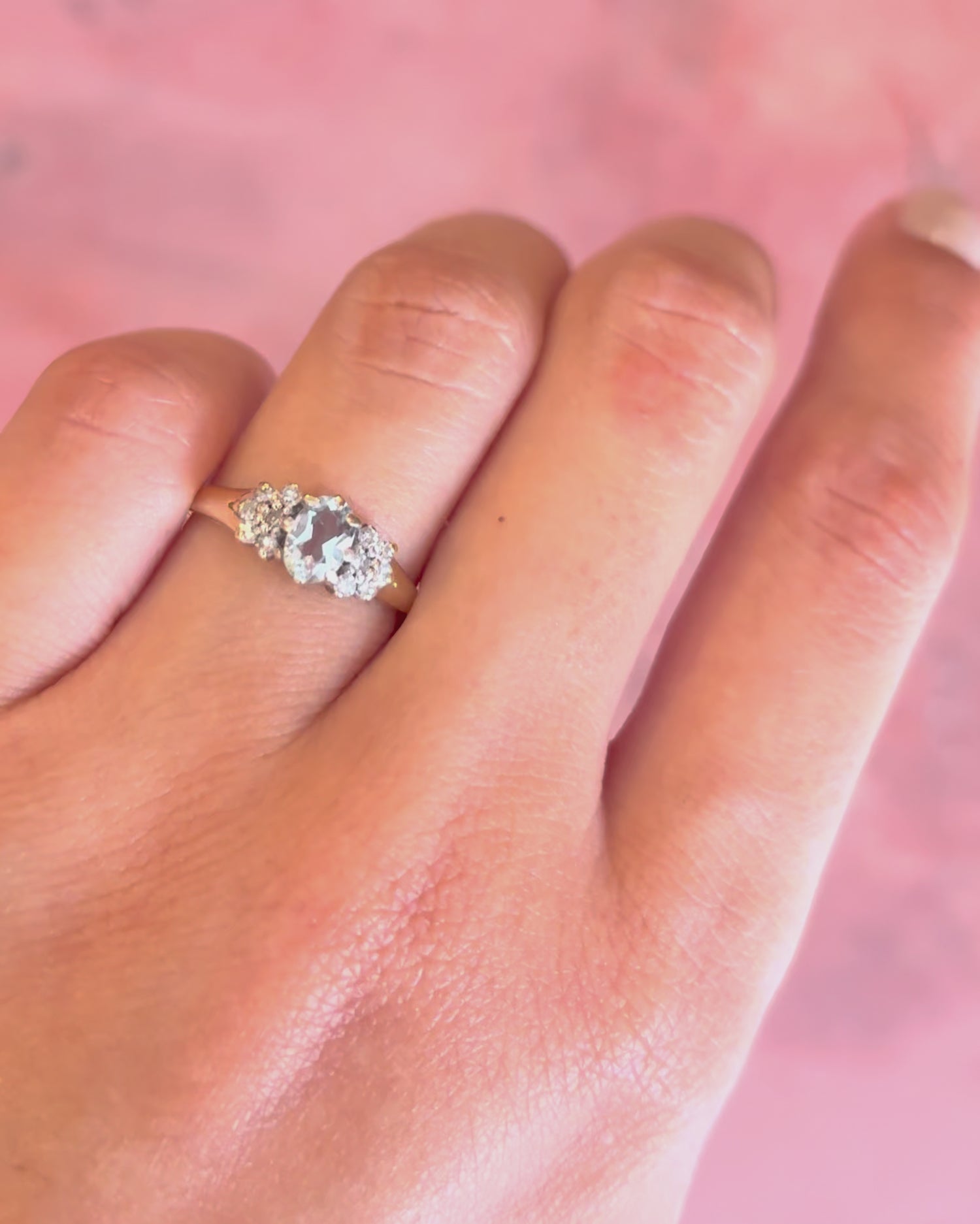 “Joelle” Aquamarine &amp; Diamond Trilogy Ring