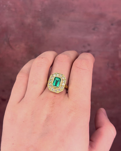 Art Deco Style Emerald Ring 1.90 carat &amp; 1 carat Diamonds 7.50g "Sandy"