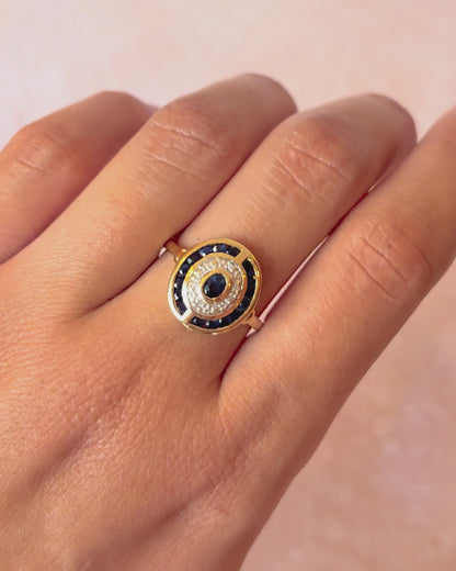 Anillo estilo Art Déco con zafiros de 0,70 quilates y diamantes "Irina"