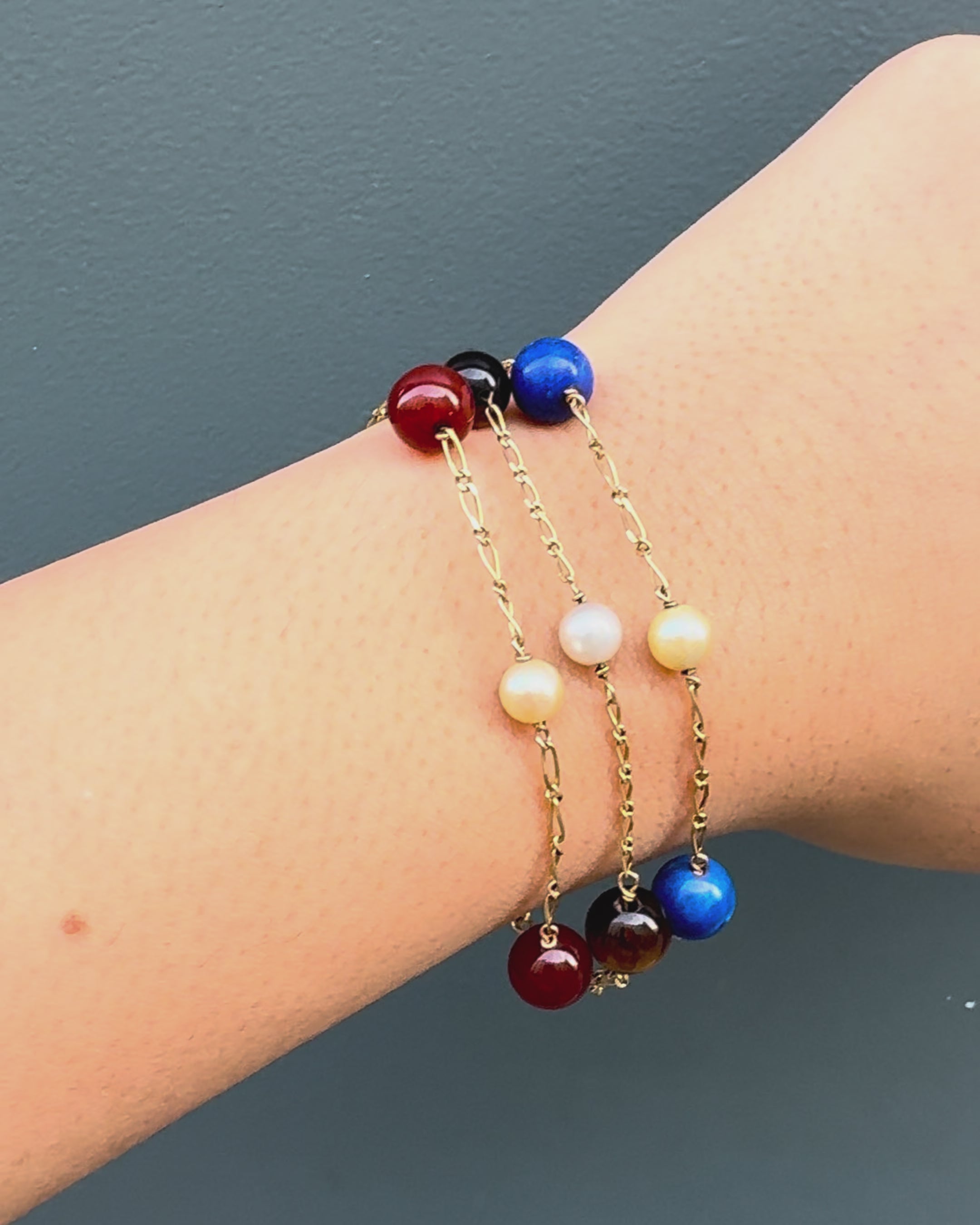 Pulsera 3 Cadenas oro 18 quilates y Perlas "Faustine"