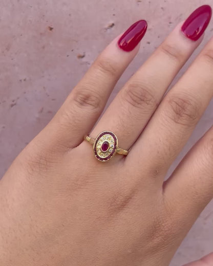 Anillo estilo Art Déco con rubí de 0,68 quilates y diamantes "Roxane"