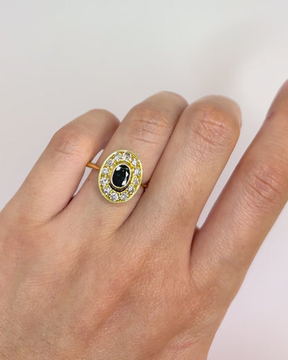 Anillo estilo Art Déco zafiro 0.81 quilates y diamantes 0.48 quilates "Paylina"