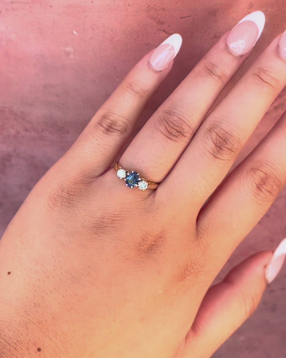 "Juliette" Trilogy Ring with 1 Carat Sapphire &amp; 0.30 Carat Diamonds
