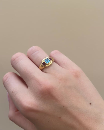 Bague Jonc Trilogie Topaze 0.86 carat &amp; Tourmalines &quot;Linette&quot;