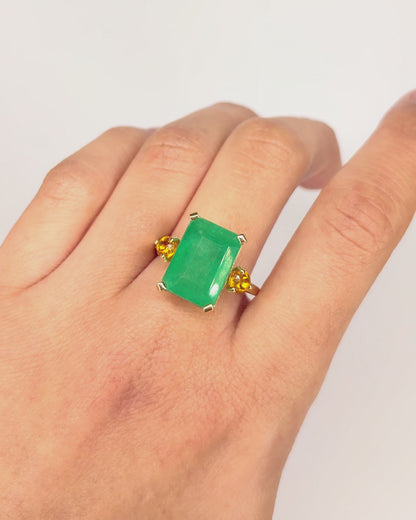 Bague Cocktail Trilogie Calcédoine Verte 8.5 carats &amp; Citrines "Isaé"